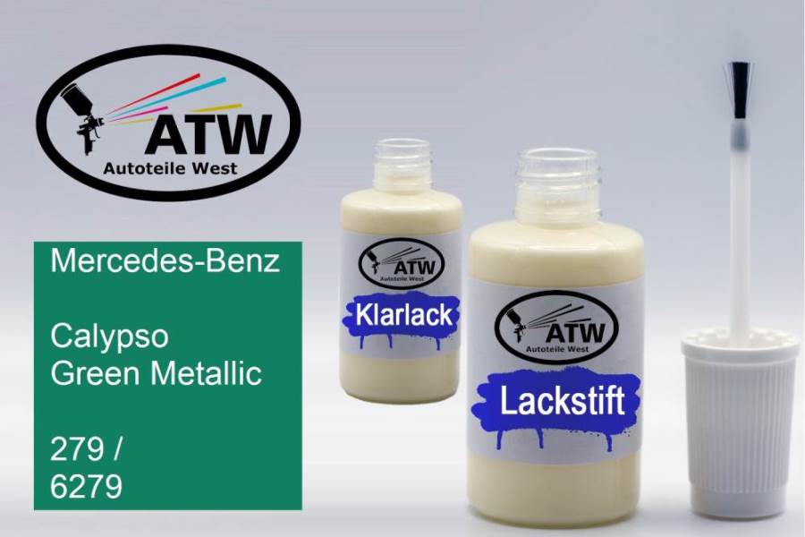 Mercedes-Benz, Calypso Green Metallic, 279 / 6279: 20ml Lackstift + 20ml Klarlack - Set, von ATW Autoteile West.